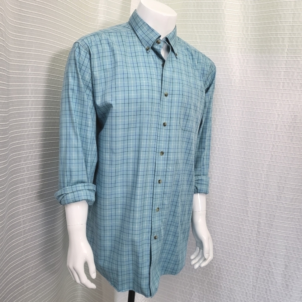 LL BEAN Wrinkle Free Plaid Shirt Tall Traditional Fit Blue Men's XLT